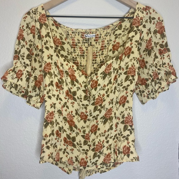 Reformation Delevan Top / Square Neck, Smocked, Floral, Blouse / Size 10 - Picture 5 of 9